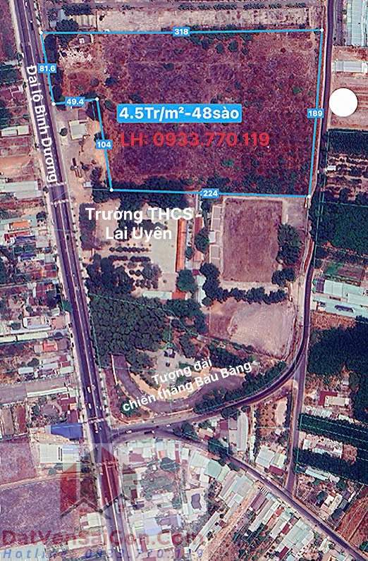 Bán đất 2 mặt tiền Đại lộ Bình Dương (Quốc lộ 13) và đường nhựa ĐH-613 (ĐH-516) thị trấn Lai Uyên, Bàu Bàng, Bình Dương